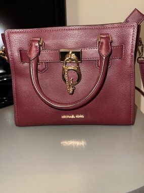 MICHAEL KORS Wine Leather Satchel with Gold Hardware